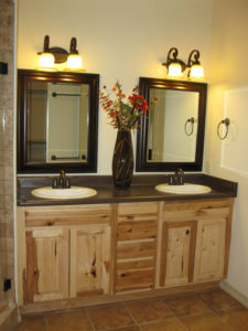 bathroom ideas with hickory cabinets